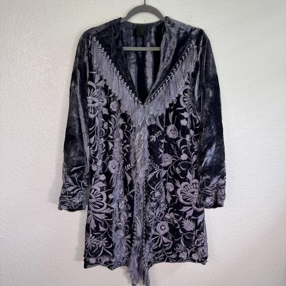 Neva Designs Jacket Velvet Embroidered Fringe Duster Boho Art To Wear Coat Women - Picture 1 of 13